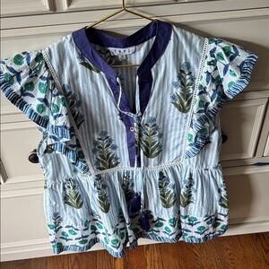 THML Blue and White Blouse with Contrast Collar